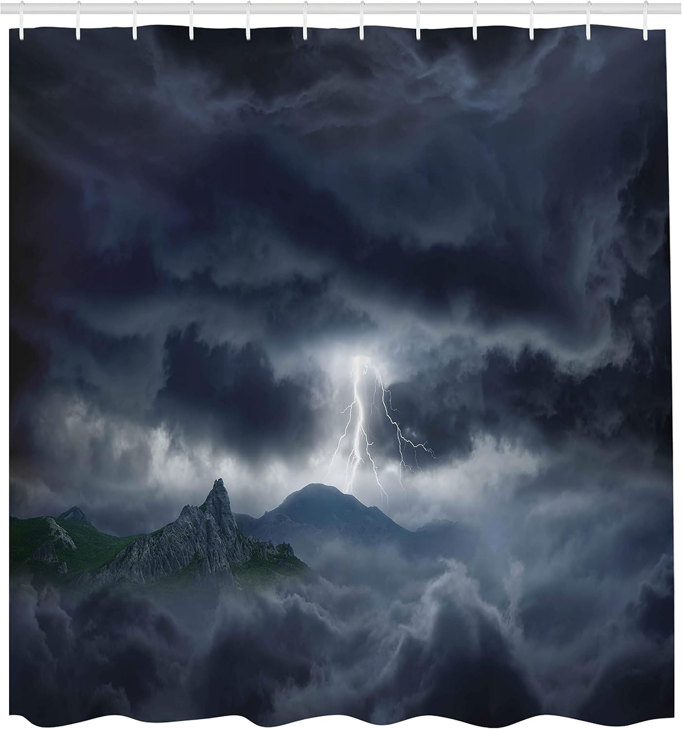 Ambesonne Nature Shower Curtain, Dark Stormy Sky Over Mountains Like Fictional Powerful Nature Image, Cloth Fabric Bathroom Decor Set with Hooks, 69" W x 84" L, Blue