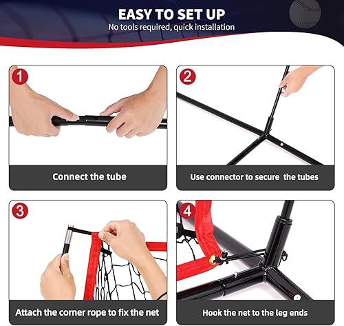 Miniatura 4 de BAGAIL Red de práctica de béisbol y sóftbol de 7 x 7 pies con marco de arco para bateo, golpe, lanzamiento, red portátil de lanzamiento de béisbol