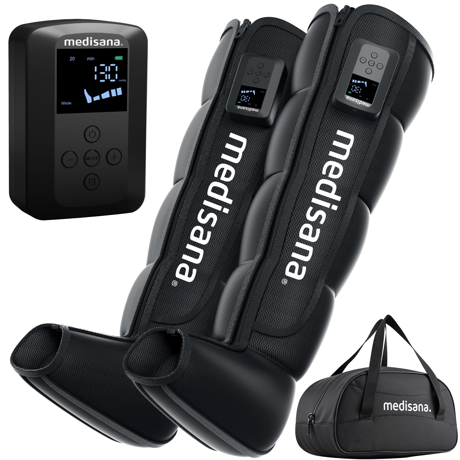 medisana leg compression massager for circulation & pain relief, cordless air compression boots with customizable modes, intensities, timer, professional leg massager for athletes christmas gifts