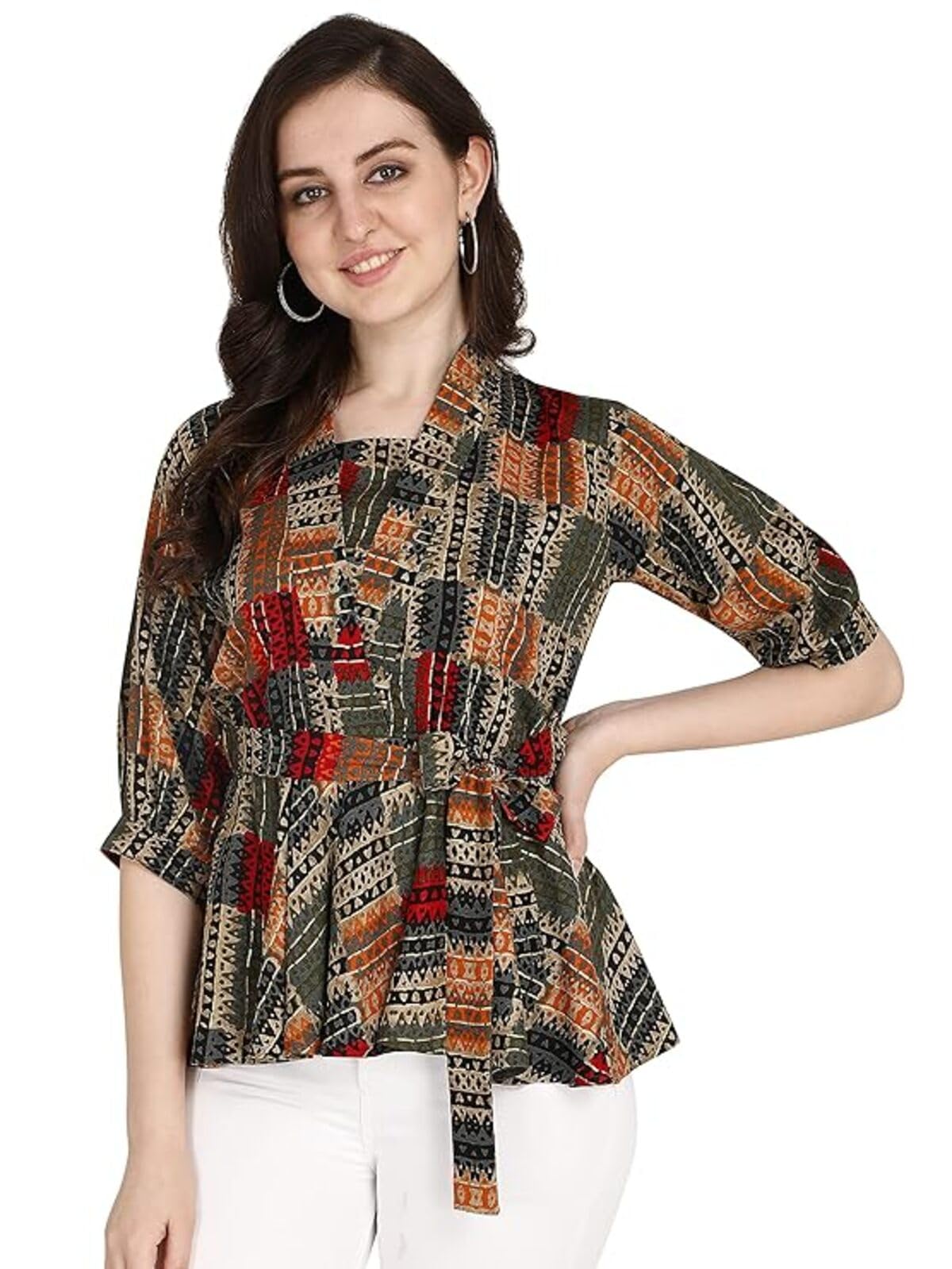 om sai latest creation Women Solid Western Top with Half Sleeves for Office Wear, Casual Wear, Top for Women.-picture-35