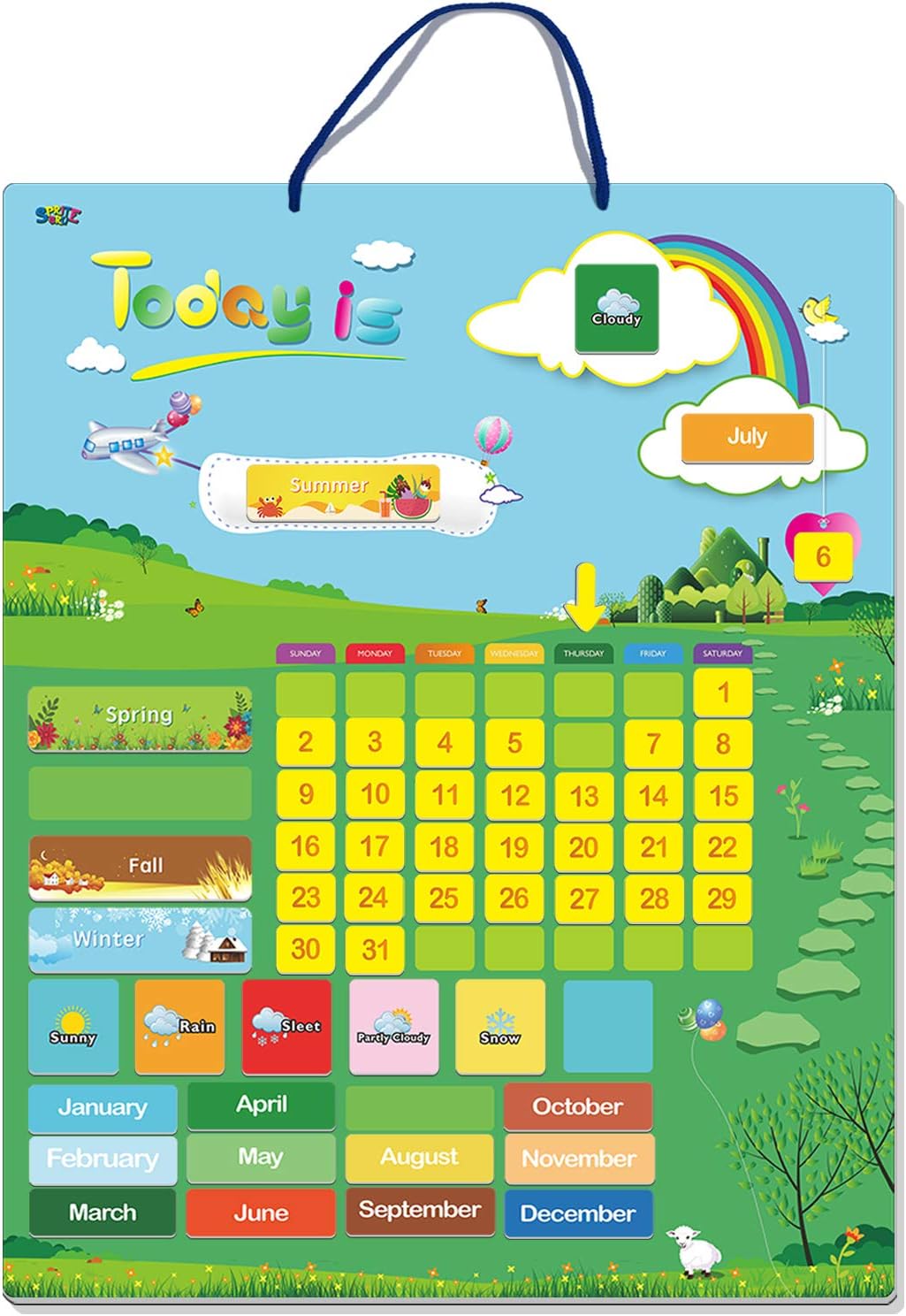 Magnetic Learning Calendar with Weather Station 55 PCS (15” X 12” Wall Mountings Ready)