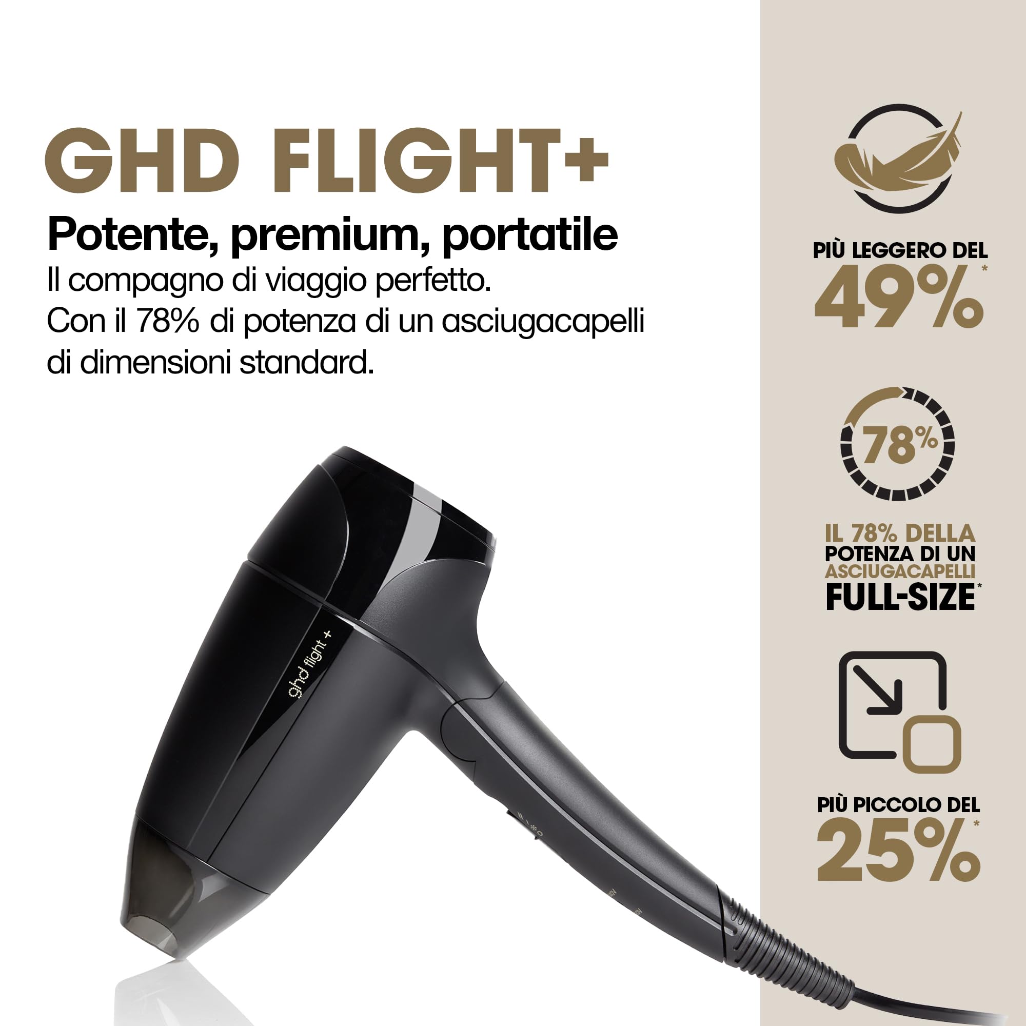 ghd Flight+ Asciugacapelli - Asciugacapelli Da Viaggio con pochette (Nero)