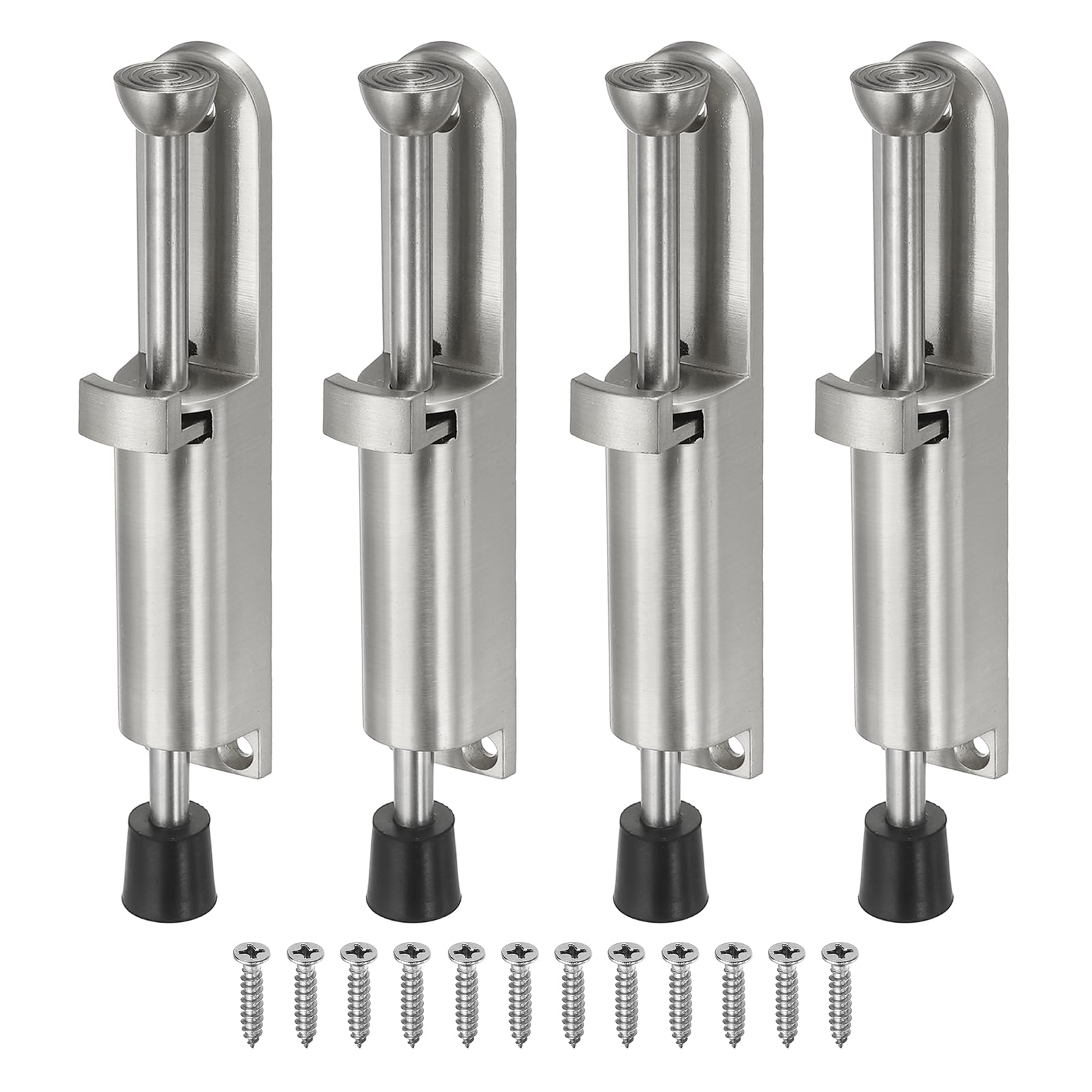 sourcing map 4Pcs Kickdown Door Stop, Zinc Alloy Spring Loaded Telescopic Step On/Off Adjustable Heavy Duty Foot-Operated Door Stop Holder for Ground Gap 0-45mm, Silver