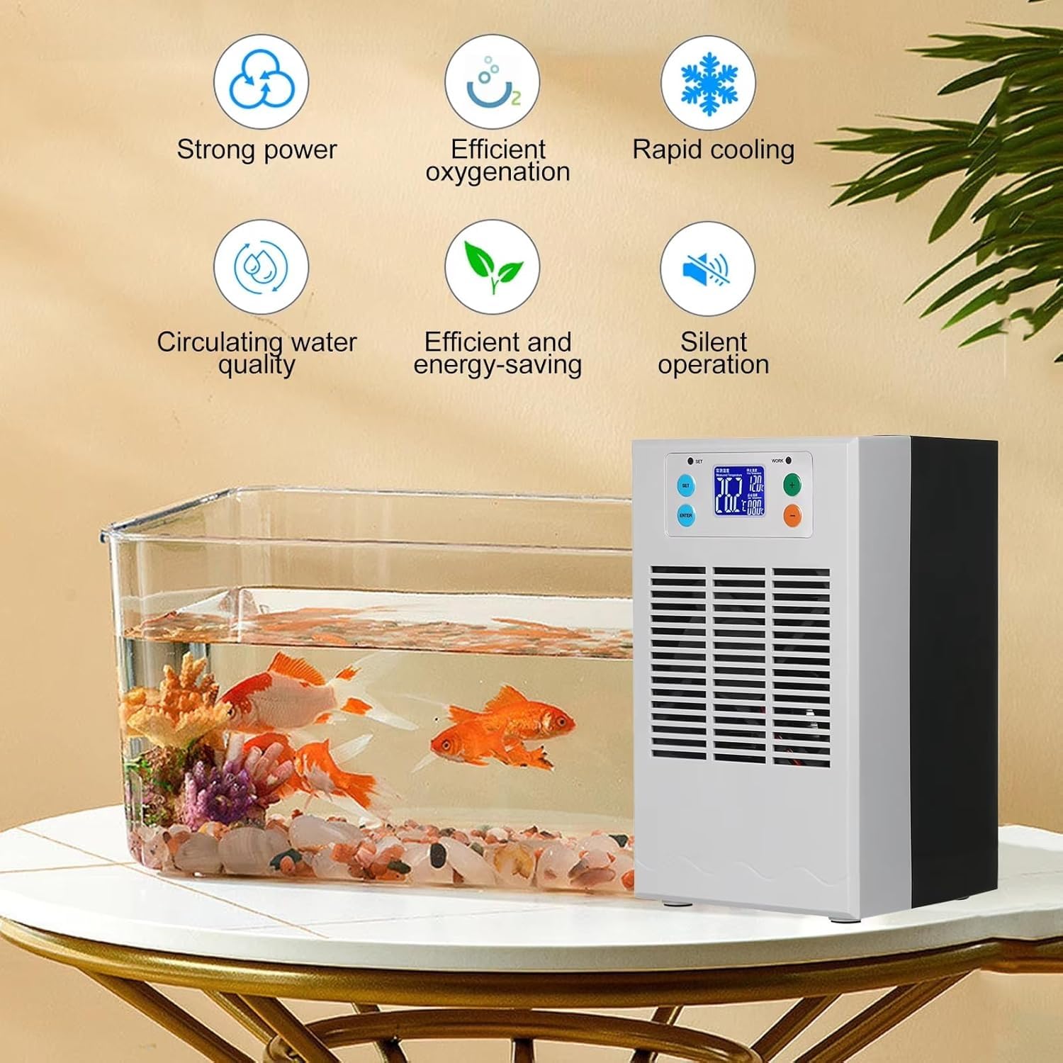 Qcwwy Aquarium Chiller Smart Electric Water Water Chiller ABS Assicatore di Riscaldamento di Raffreddamento 20L 70W (Spina Europea Pompa Spina UE 220V)