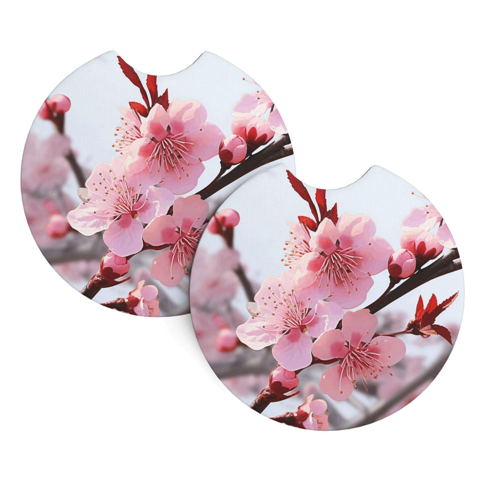 2PCS Car Coaster for Cup Holders Universal Auto Cup Mat Plum Blossom Cup Coaster Pad 2.7" Waterproof Neoprene Non-Slip Cup Holder Coasters Car Interior Accessories for Women Men