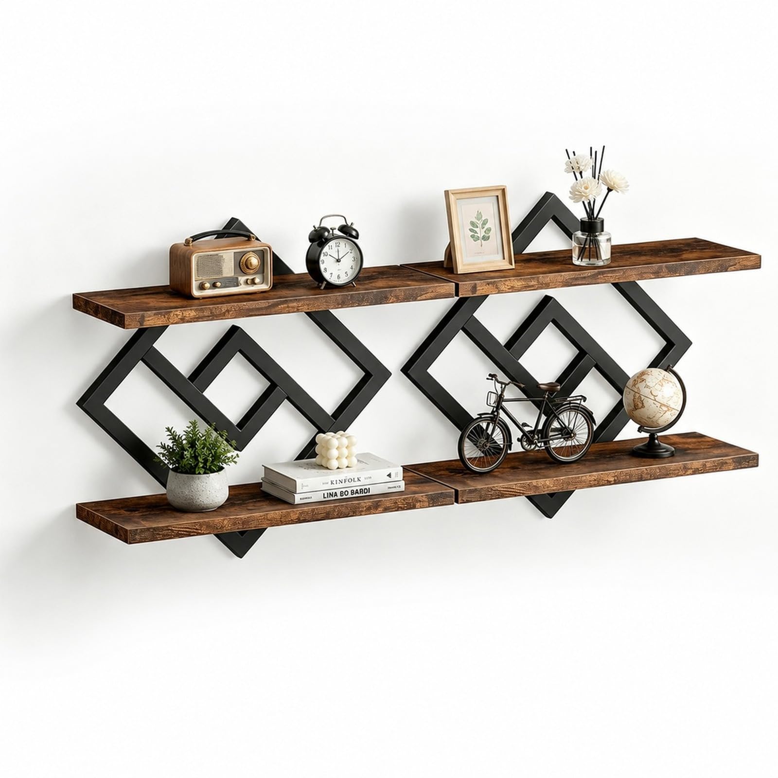2er-Set Wandregal, Wandregal Holz, Regal Wand, Schweberegal Doppellagig, Leicht zu Verstauen für Wohnzimmer,Schlafzimmer,Küche