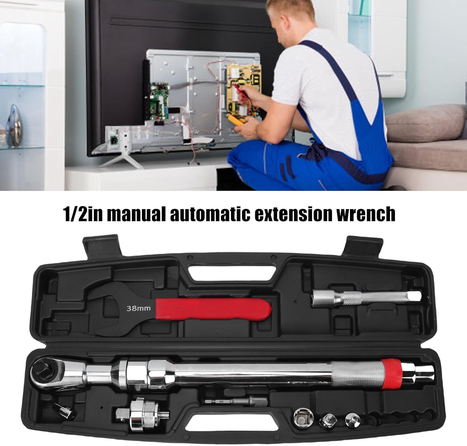 Goshyda Offset Wrench Extender Efficient Ratchet Impact Extension for Electric Drill, 2 in 1 Manual Automatic with 1/2in Adapter, for Industrial Use
