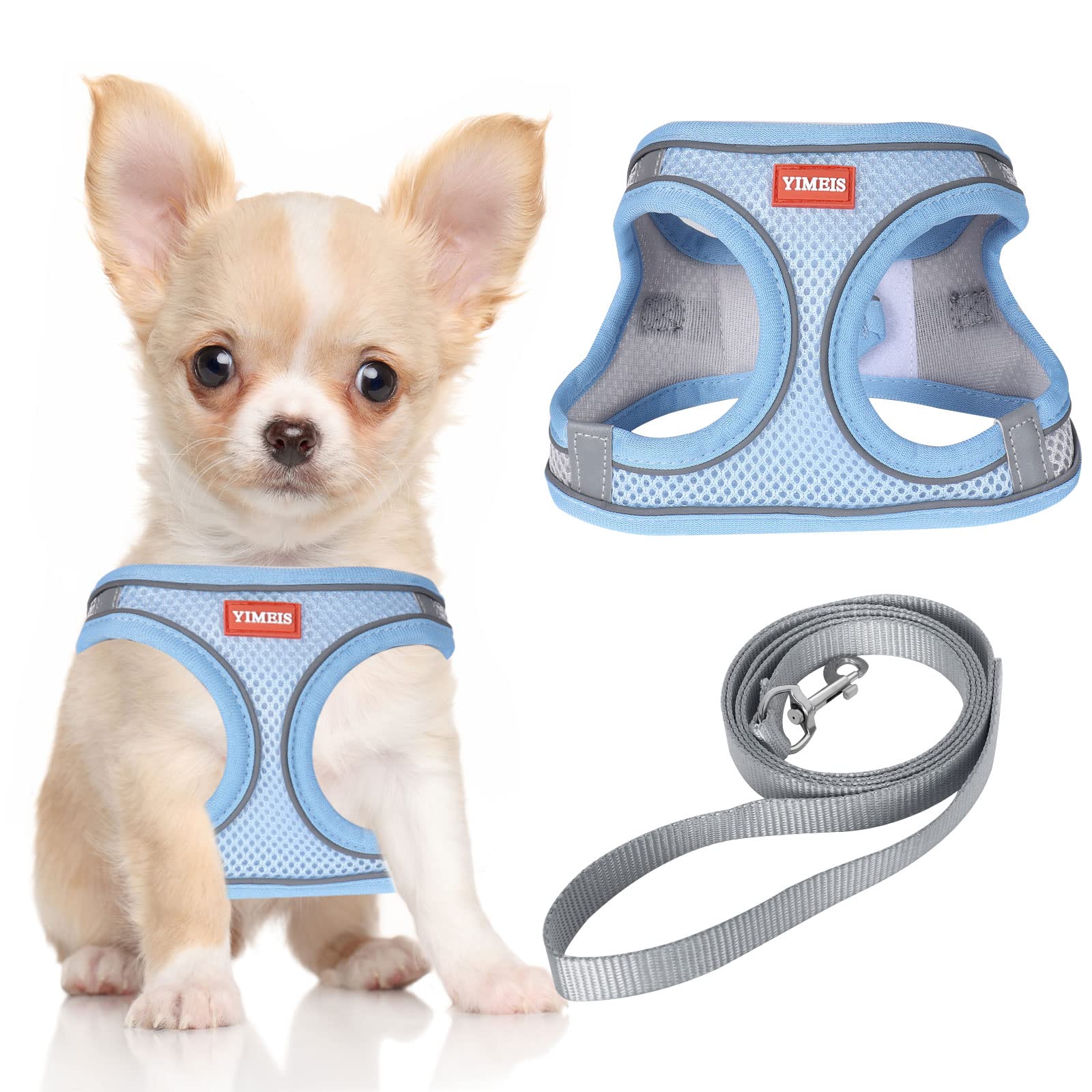 YIMEIS Dog Harness and Leash Set, No Pull Soft Mesh Pet Harness, Reflective Adjustable Puppy Vest for Small Medium Large Dogs, Cats (Greyblue, X-Small