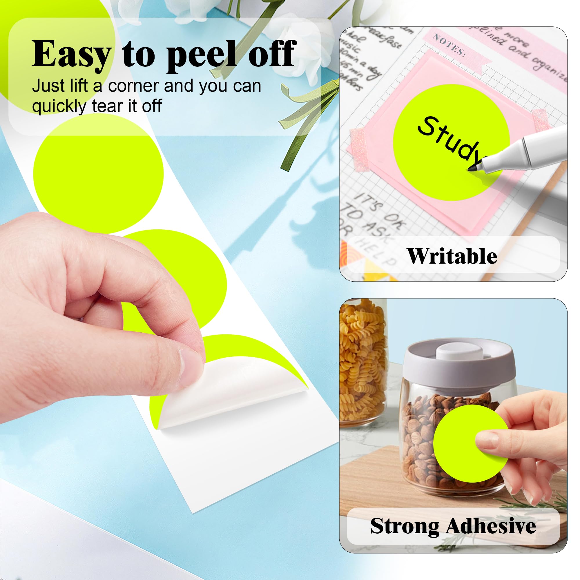PARLAIM Lot de 4 rouleaux de 2 000 étiquettes autocollantes rondes de 5,1 cm (jaune fluo)