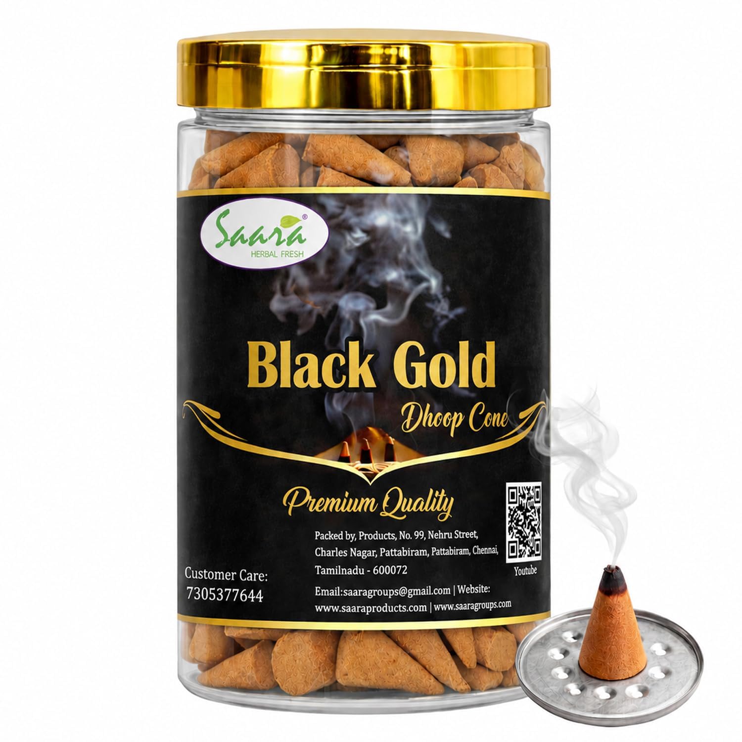 Black Gold Dhoop Cone, 100 Nos | Dhoop Agarbatti | Holder Inside | No Charcoal & Bamboo-image-24
