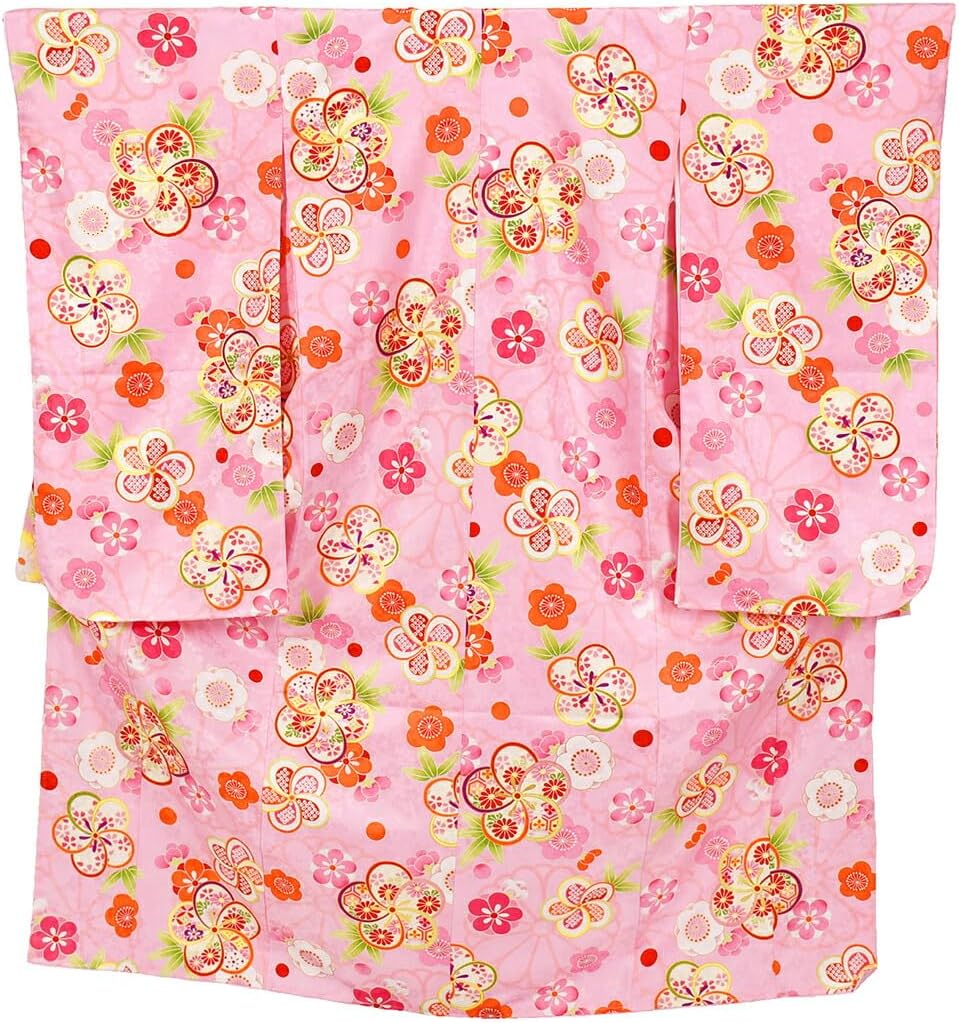 四つ身セット ねじり梅柄 ブルー 紺藍地にねじり梅の着物／七五三・七