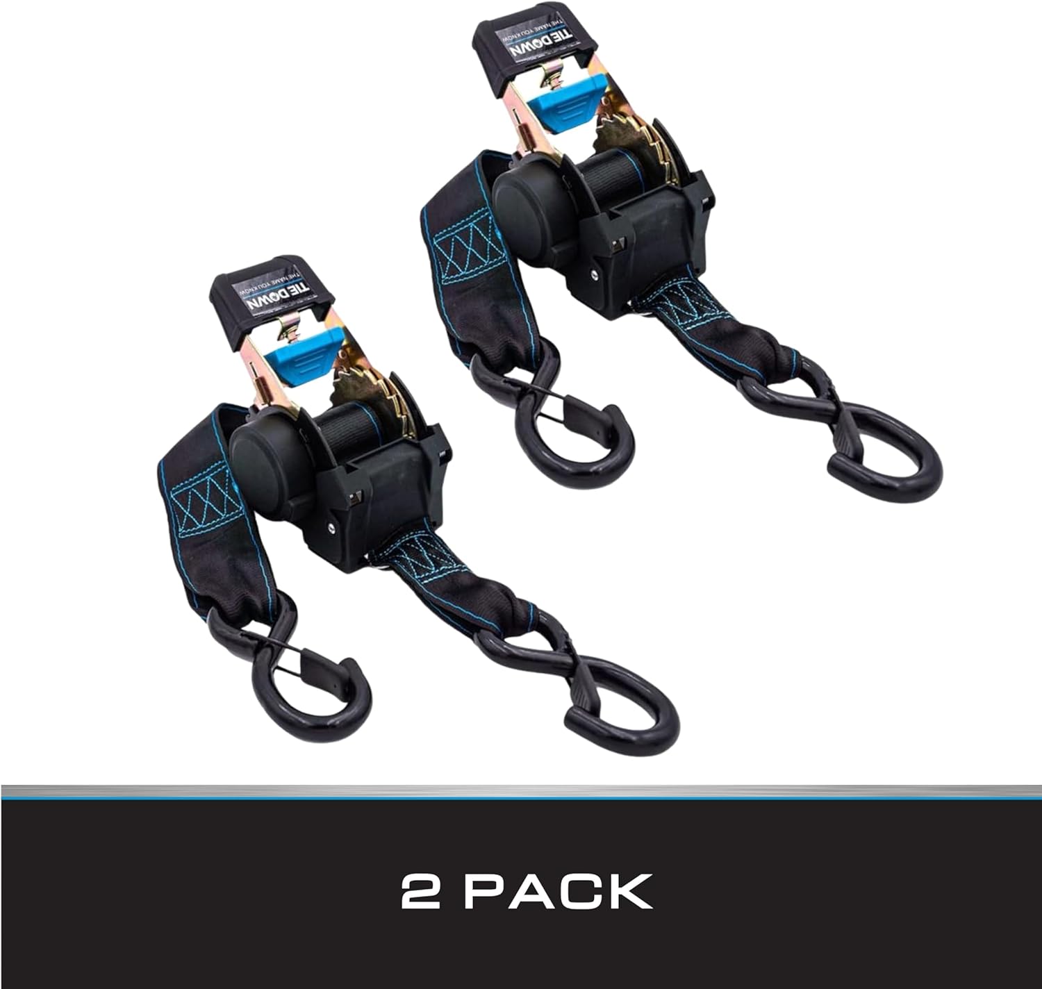 Tie Down | 13995-BLK Retractable Straps | (2) 2"x43" Retractable Boat Transom Straps | Self-Storing Watercraft Tie-Downs