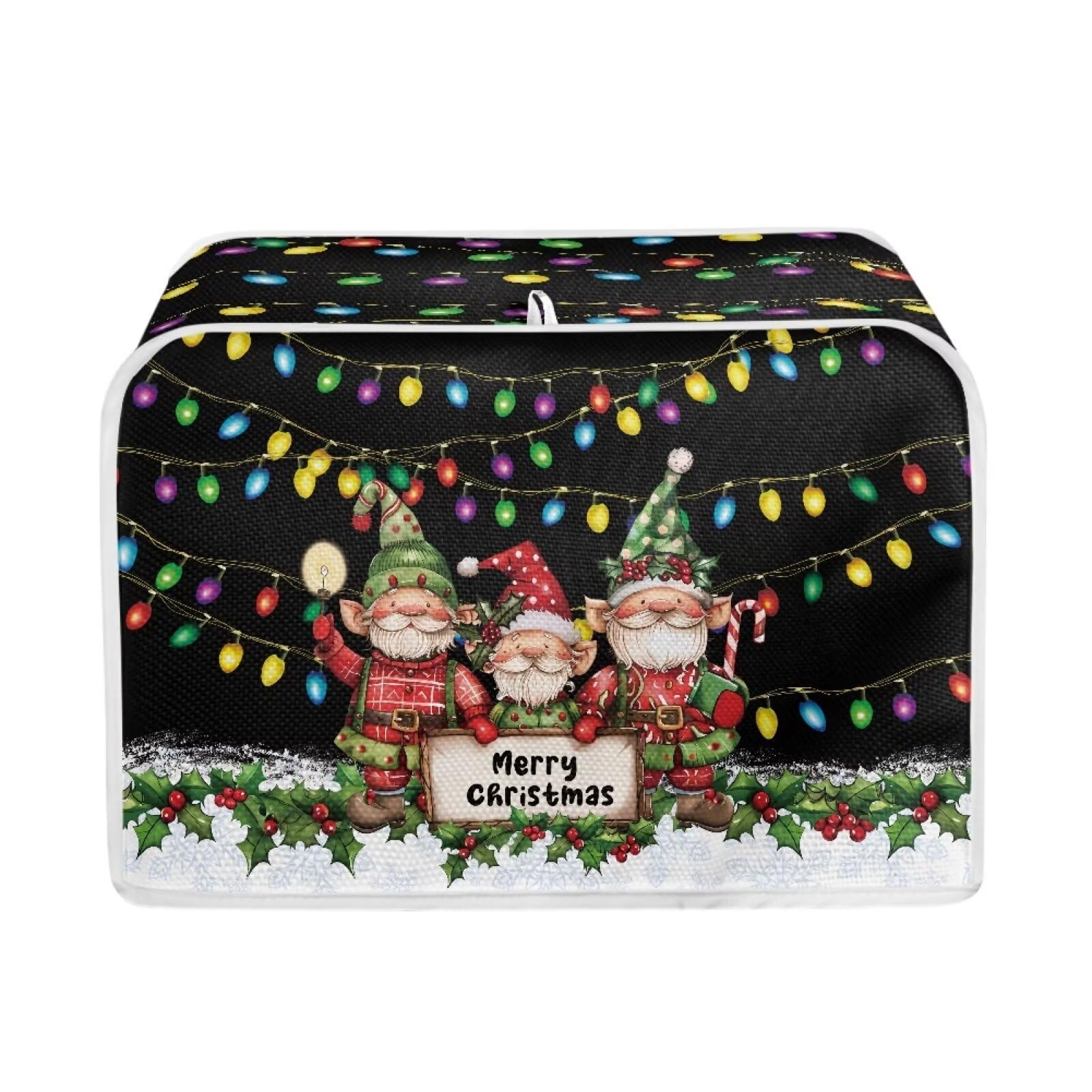 TOADDMOS Christmas Lights Gnome Toaster Cover Water-resistant Toaster Cover for Standard 2 Slice Bread Maker Cover Kitchen Small Appliance Protector