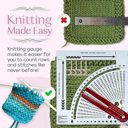 Miniatura 4 de Herramienta convertidor de medidor de tejido, calculadora de punto de doble cara y regla de marco de conteo, herramientas de tejer para tejer