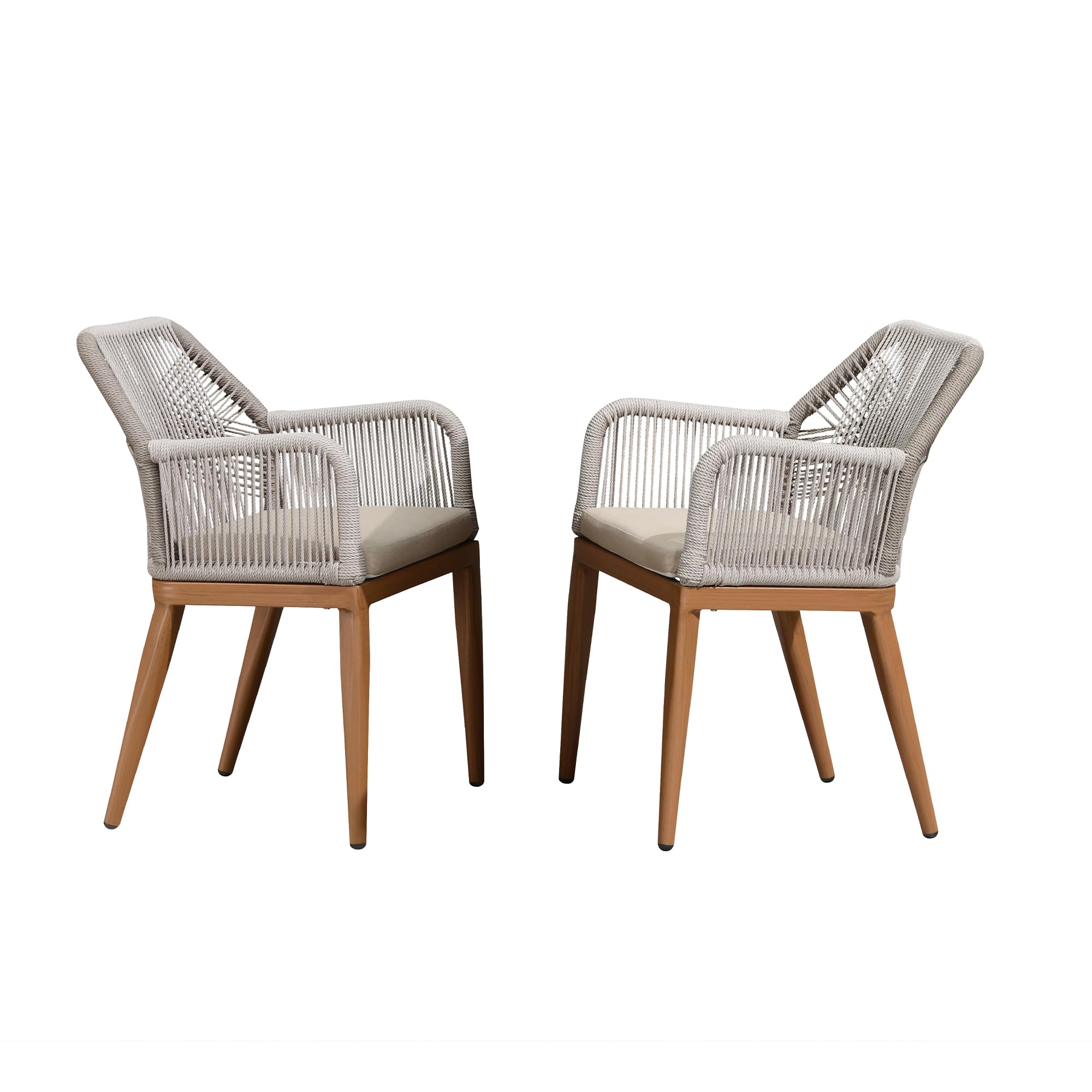 PURPLE LEAF Patio Dining Chair Set 2 Pieces Metal Modern Furniture Seating for Garden Kitchen Porch Outdoor Rattan Dining Chairs with Armrests and Cushions