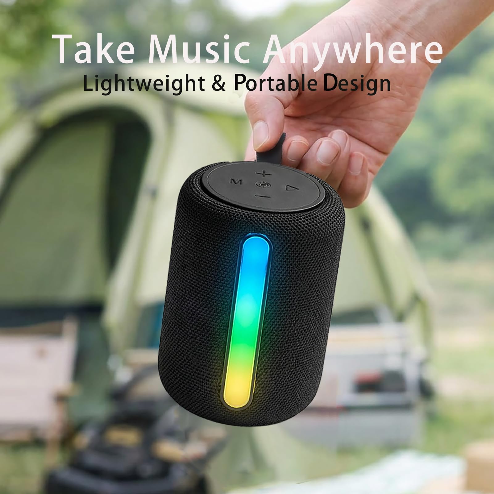 ABEAUROOSE Portable Bluetooth Speaker with RGB LED Light, Deep Bass Sound, Compact Loud Wireless Speaker for Home, Travel, Outdoor & Party (Black) — view 2