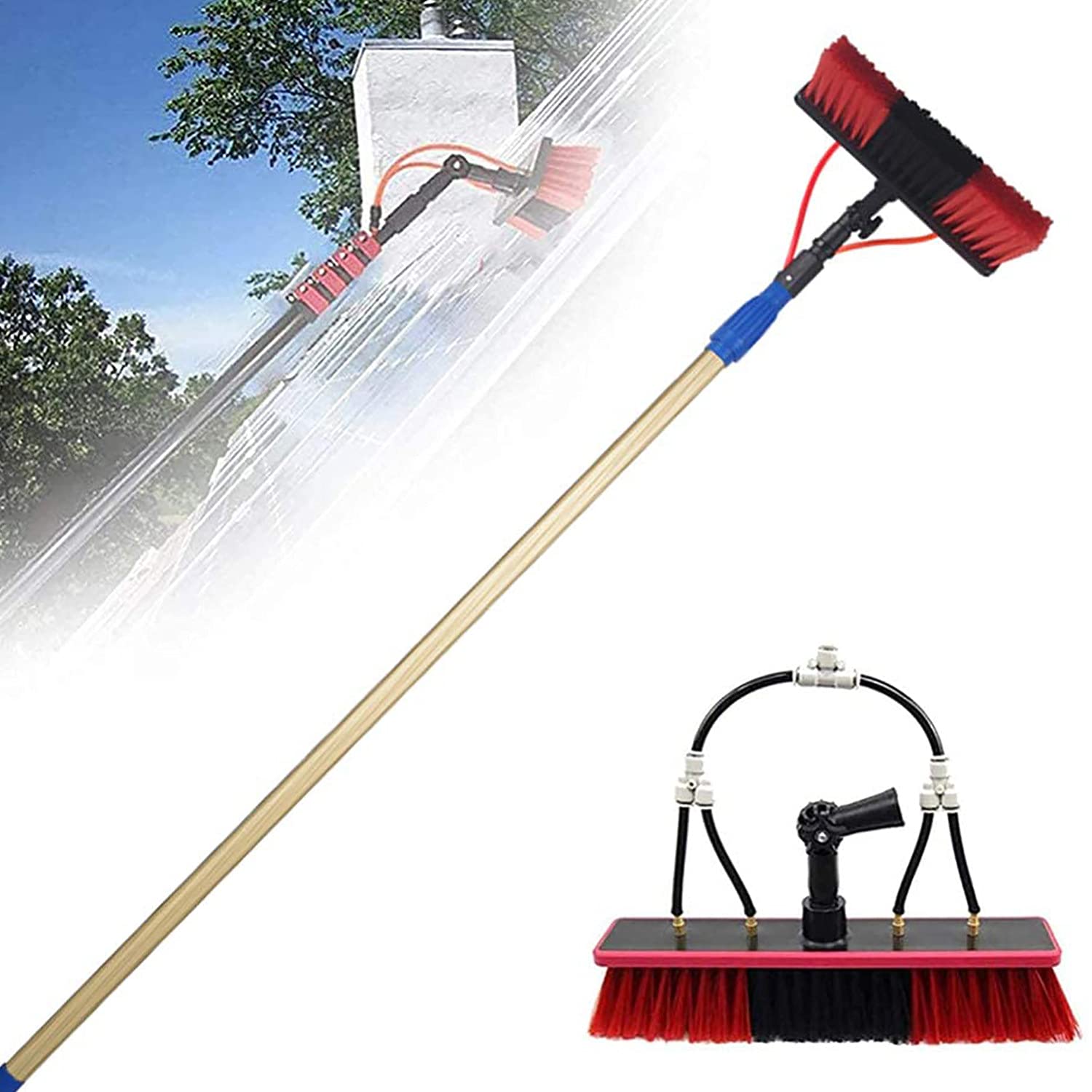 Équipement de brosse de nettoyage de vitres de 18 pieds avec poteau en aluminium alimenté en eau
