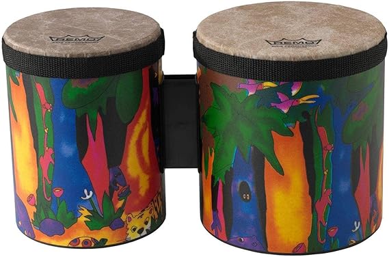 Remo KD-5400-01 Kids Percussion Bongo Drum - Fabric Rain Forest, 5"-6"