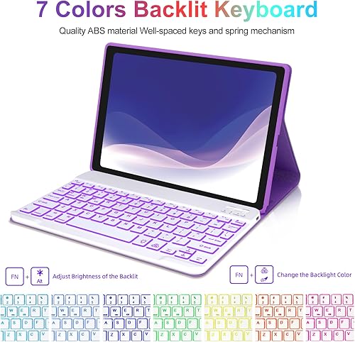 Miniatura 4 de IVEOPPE Funda de teclado retroiluminada para Samsung Galaxy Tab A8 de 10.5 pulgadas 2022, teclado Bluetooth inalámbrico desmontable magnético con
