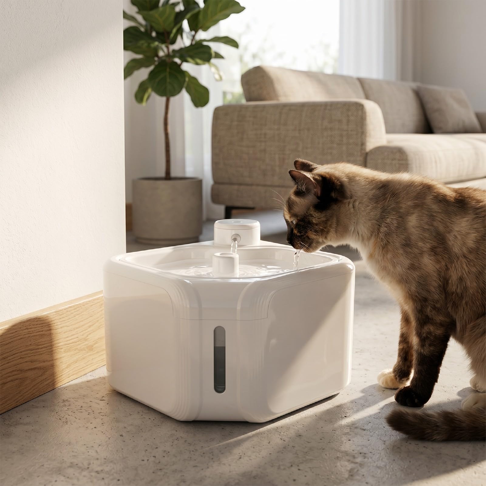 Distributore D'acqua per Animali Domestici Senza Fili con Fontana per Gatti con Sensore a Infrarossi, con Serbatoio da 2,8 Litri, 3 modalità di Flusso, Filtro per Cani e Gatti