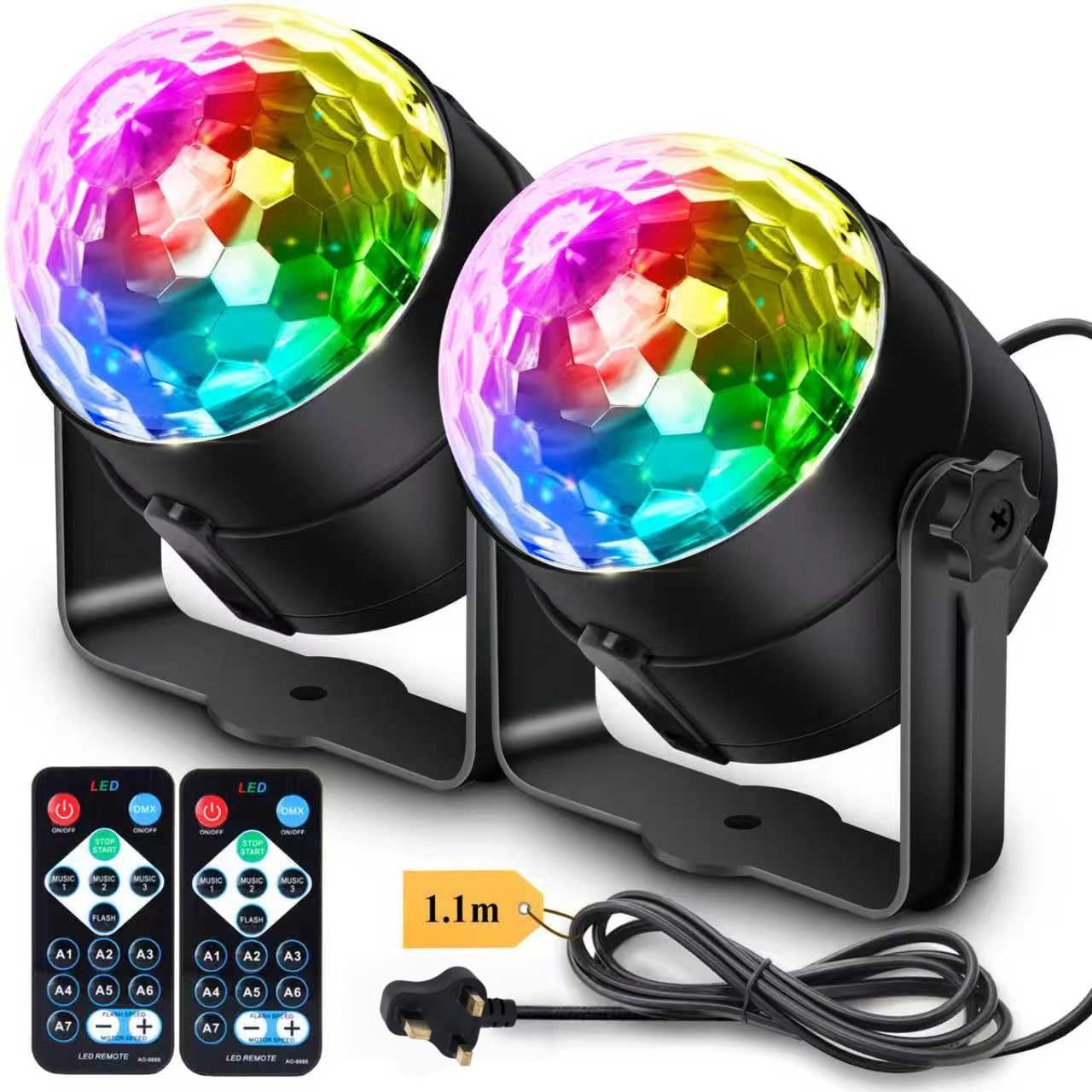 Vibrant Sound Activated Disco Ball Party Strobe Lights With Remotes 2 Pack