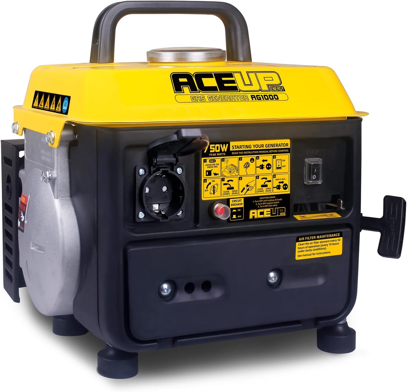 Aceup Energy - Generador eléctrico a gasolina con toma de corriente de 230 V, 750 W