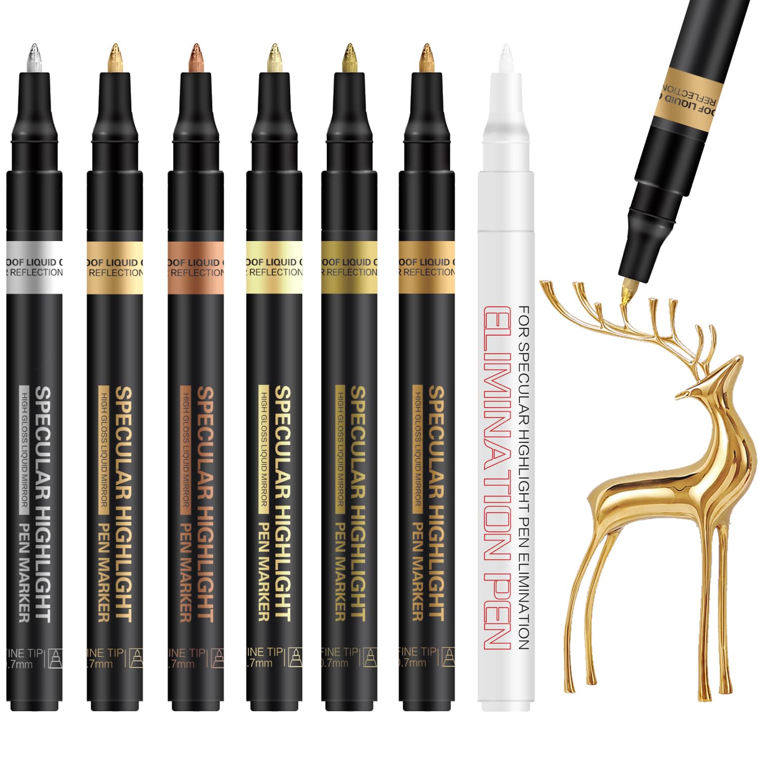 Alitastro Metallic Chrome Paint Pens, 7 Pack Liquid Chrome Markers Mirror Effect 6 Colors Permanent Liquid Chrome Pen & 1 Clean Pen for Model, Metal, Glass, Plastic Painting (0.7mm Extra Fine Tip)