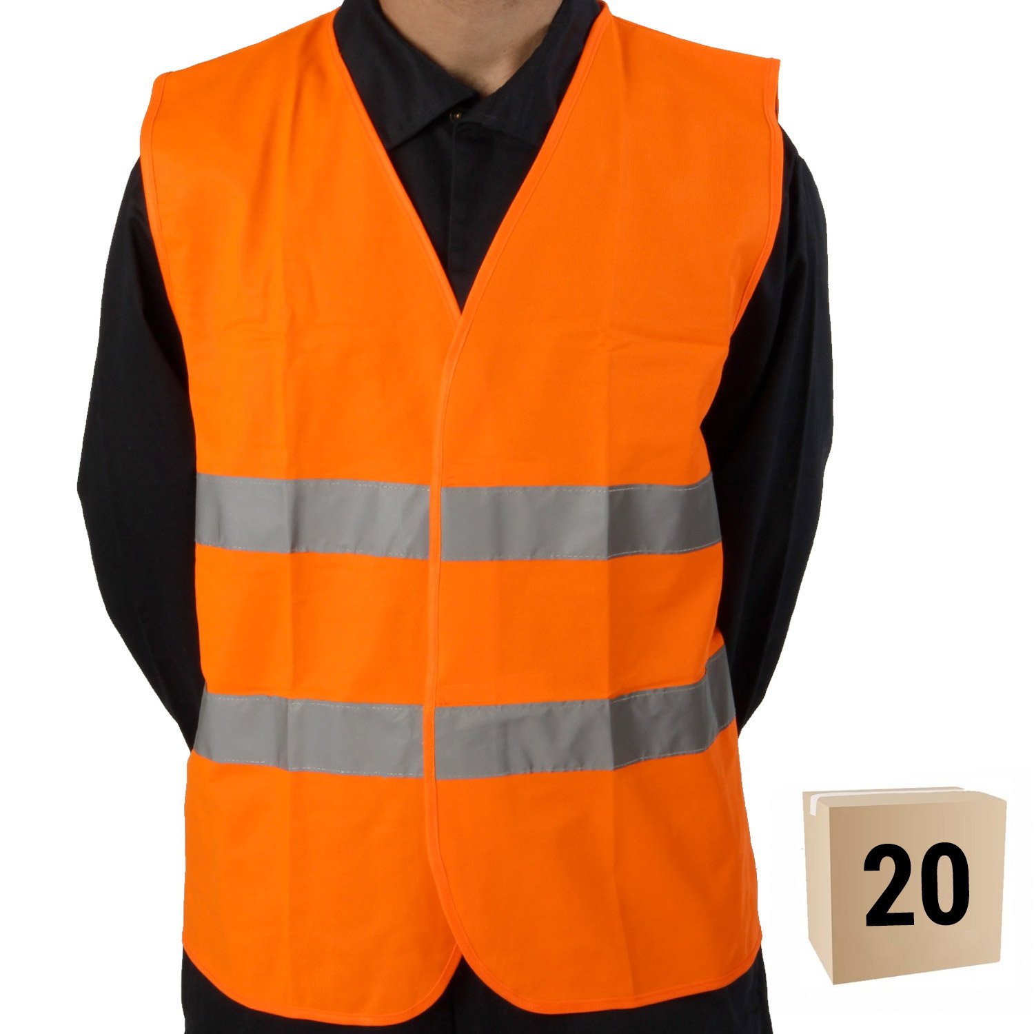 Chaleco alta visibilidad (hi-vis) con bandas reflectante, certificación CE: ISO EN 20471, 100% poliéster, tallas: adulto, color: fluorescente naranja - PACK 5 unidades