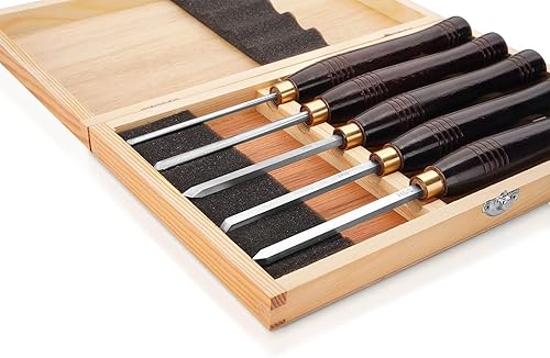 Miniatura 2 de Herramientas de torneado de madera HSS Juego de 5 cinceles de torno de madera Mini con caja de madera, ideal para torneado de bolígrafos y pequeños