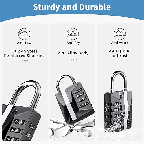 Miniatura 5 de Cerradura de combinación de 4 dígitos, reiniciable, metal impermeable, cerradura de casillero para escuelagimnasio, valla, puerta, caja de