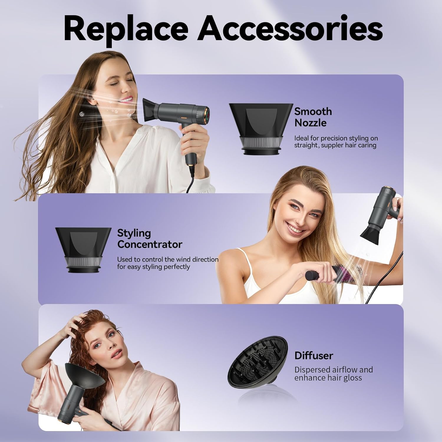 Professional Hair Dryer with Diffuser, 110000 RPM High Speed Ionic Hair Dryer,Ultra-Fast Drying, Compact Blow Dryer with LED Display, No Heat Damage, Quiet, Lightweight