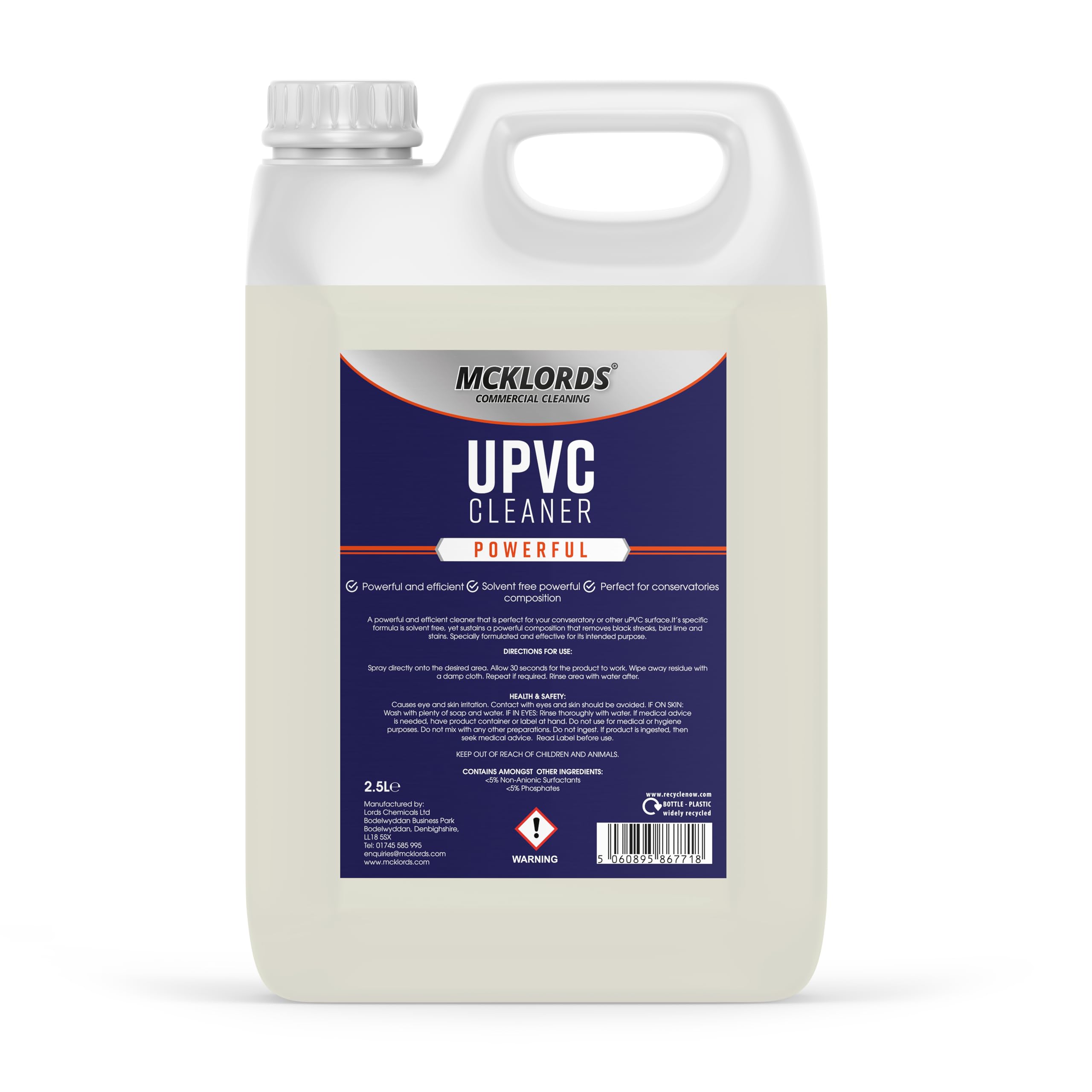 McKLords Commercial - uPVC Cleaner 2.5L - Professional Plastic & Window Frame Cleaner for Doors, Fascias & Conservatories - Removes Stains, Dirt & Discolouration