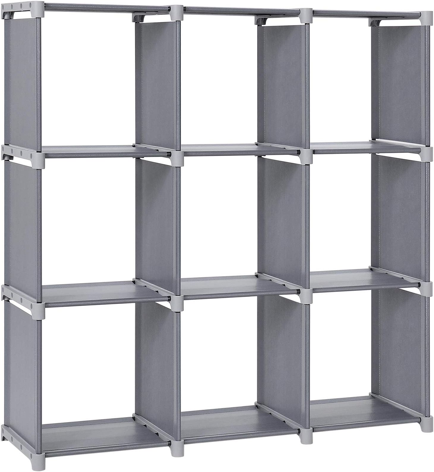 SONGMICS 9 Cube Storage Shelves, Open Bookshelf, Closet for Family Study, Organiser Rack, 30 x 110 x 110 cm, Cabinet in Living Room, Bedroom, Bathroom, with Rubber Mallet, Grey LSN45GY