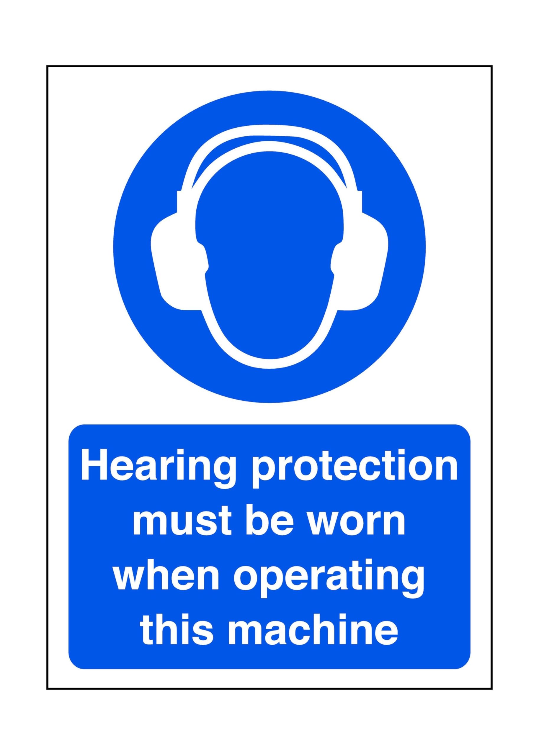 Safety First Display Ltd Blue/White Hearing Protection Must Be Worn Operating This Machine - Safety Sign, Ppe Clothing, Ppe - High Tack Self-Adhesive Sticker (300Mm X 200Mm) Viewing Distance Within 7M.
