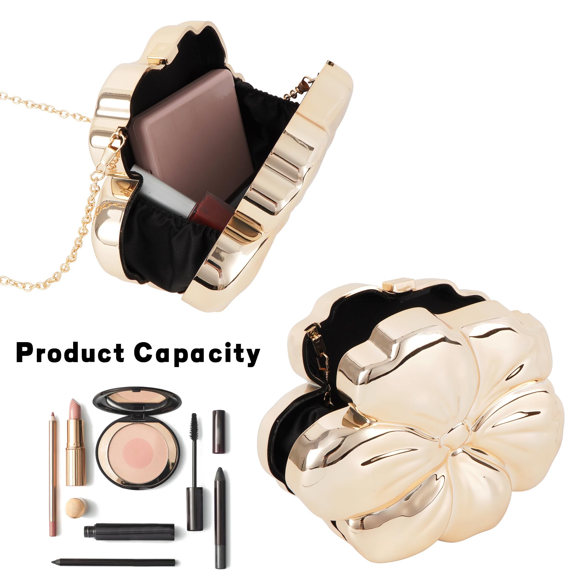 Zeph Hosea Women Acrylic Clutch Purse Flower Shaped Crossbody Bag Wedding Party Evening Handbag, Gold