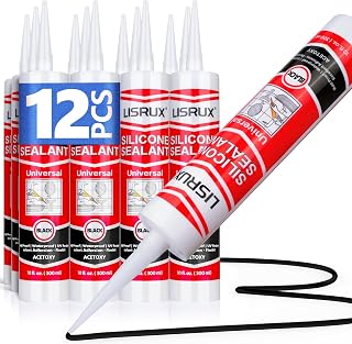 LISRUX Black Waterproof Silicone Caulk 10oz 12-Pack: Shrink/Crack-Proof RTV Sealant for Kitchen, Bath & Outdoor Use
