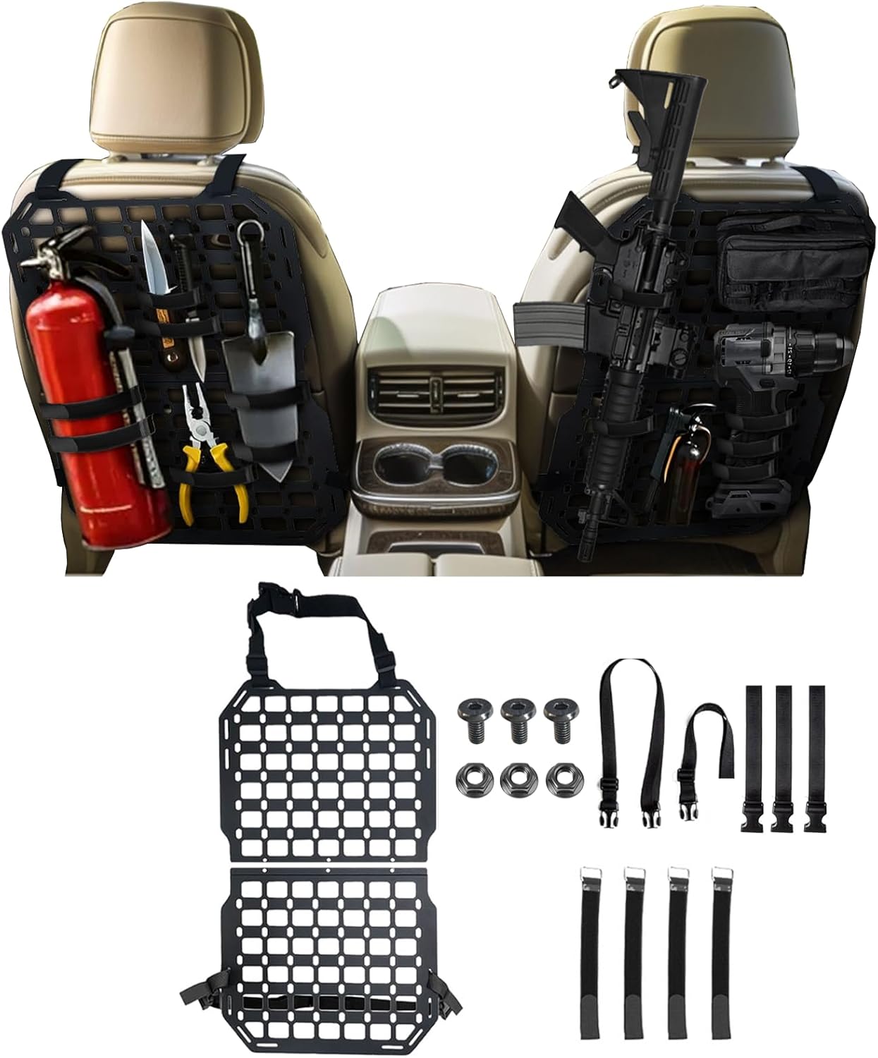 Molle Panel Alloy Metal Rigid Truck organizer Universal For truck Ford Jeep Ram Adjustable - Versatile Panel - Stronger Than Plastic - 4 iron Loop Fasteners - Eco-Friendly (Matte black metal panel)