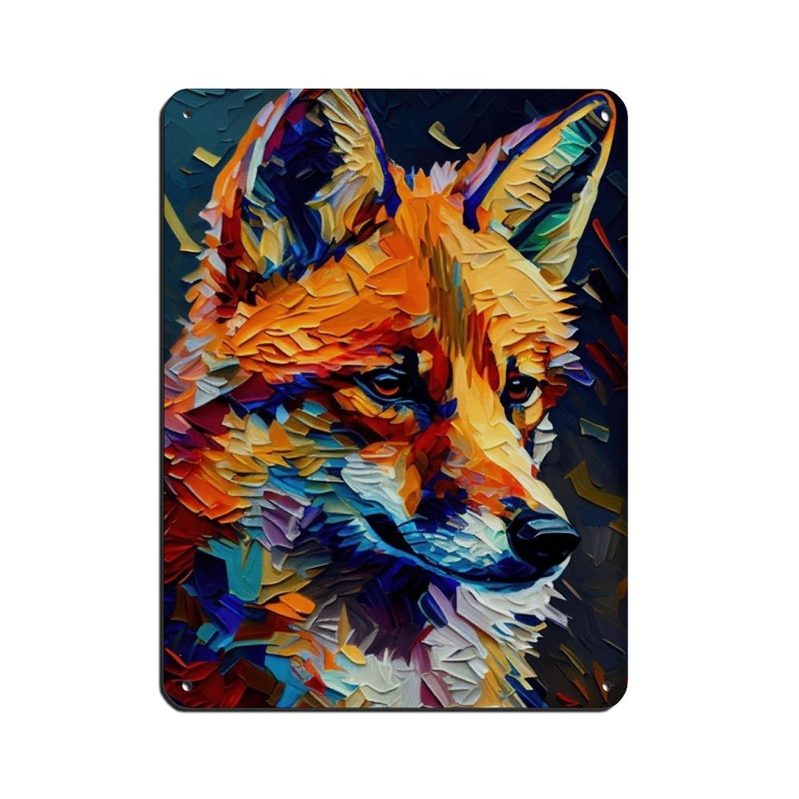 Fox Oil Painting Poster Retro Poster Metal Tin Sign Chic Art Retro Iron Painting Bar People Cave Cafe Family Garage Poster Wall Decoration 12x16inch(30x40cm)