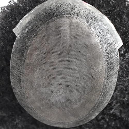 Miniatura 5 de Afro Toupee para hombres negros, inyección de poliuretano, línea capilar natural, 8 x 10 pulgadas, unidad de cabello negro para hombres, 100 %