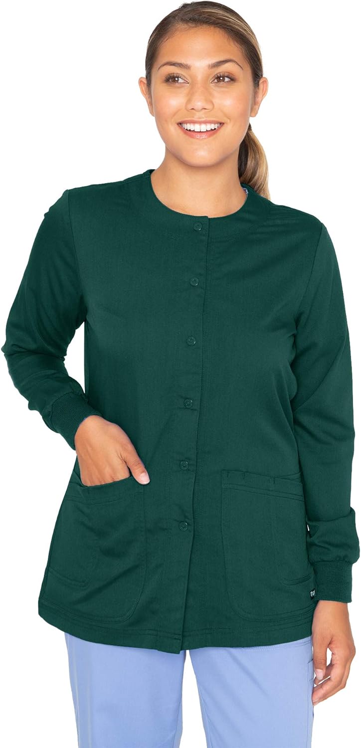 BARCO Grey’s Anatomy Women’s Warm-Up Scrub Jacket, Easy Care Medical Jacket w/ 4 Pockets & Snap Front Closure: Clothing