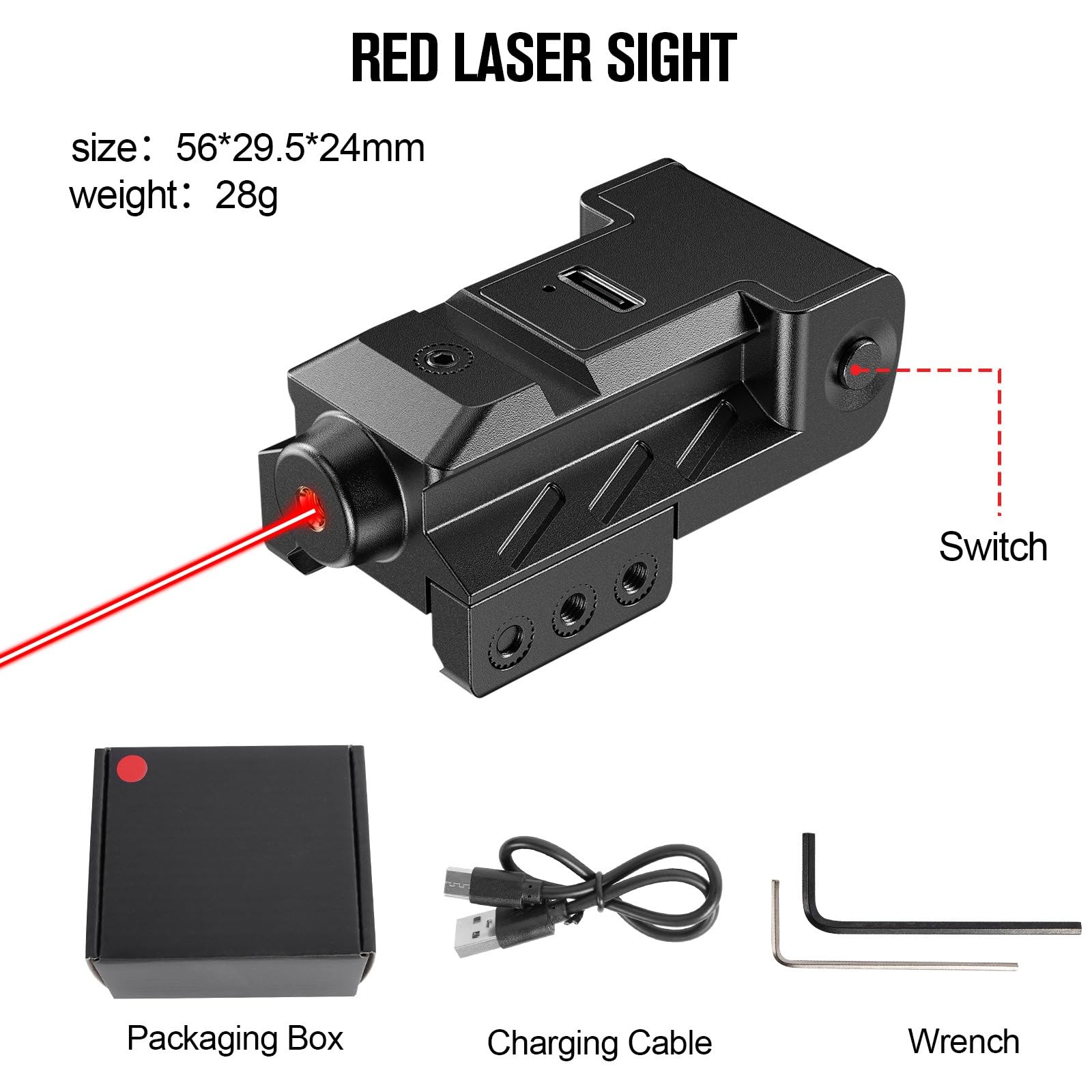 Mira Láser Táctica Rojo 20mm Picatinny/Weaver para Pistolas Rifles Airsoft