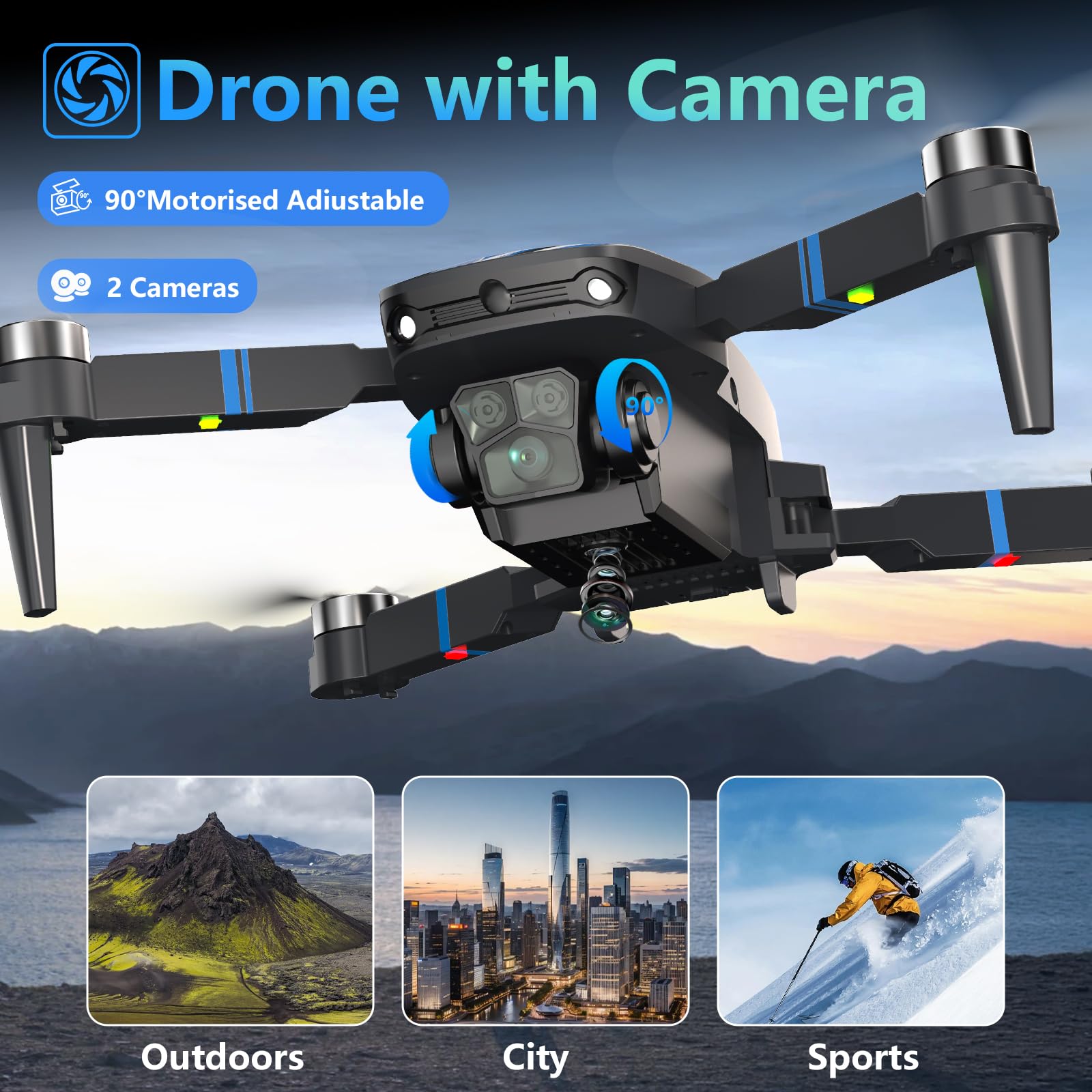 FPV Droni per Adulti Drone con Camera, Schermo LCD FPV Live Video, Motore Brushless, Sistema di Prevenzione Ostacoli a 270°, 3D Flips, Peso Inferiore a 250g, Supporta Schede SD fino a 32 GB Regalo