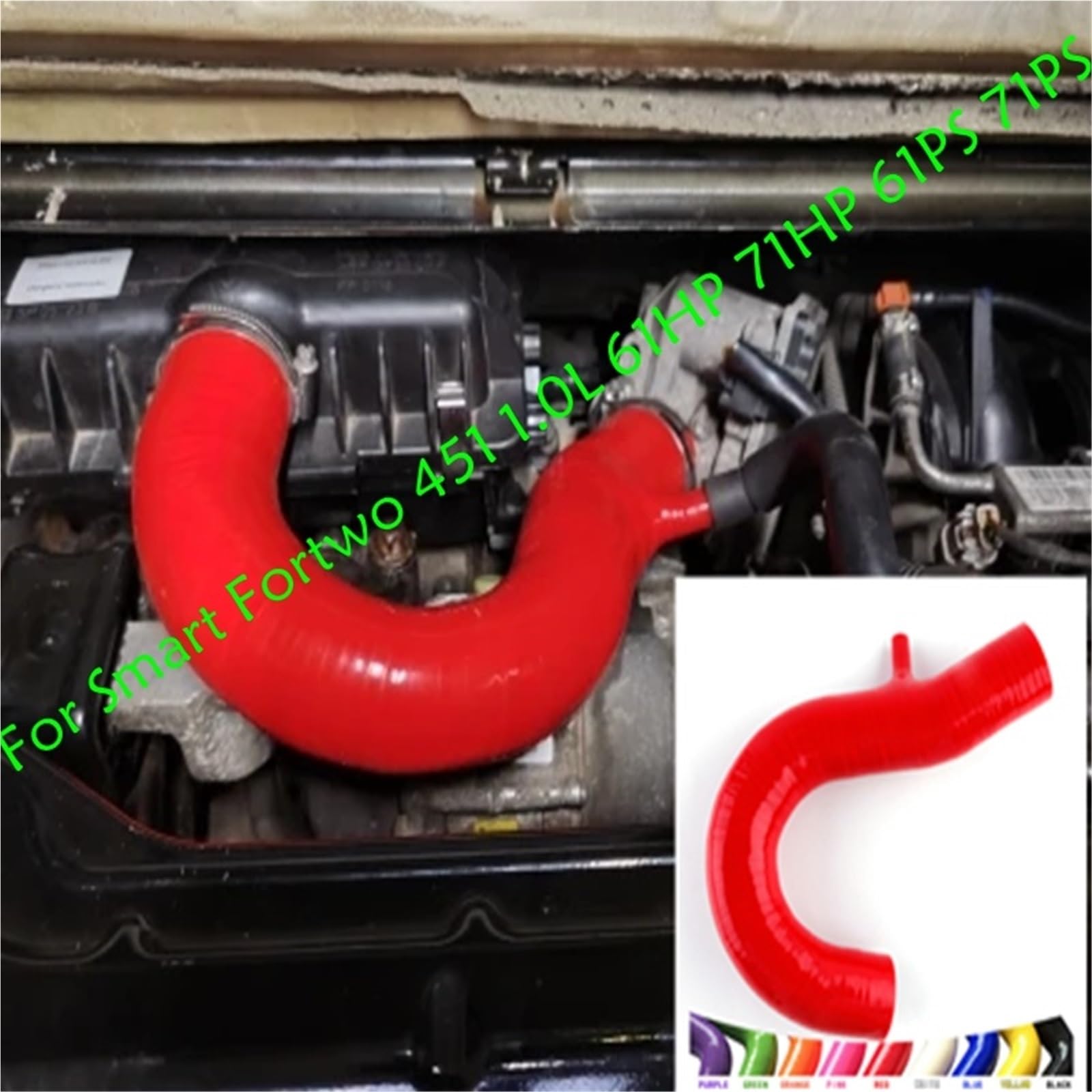 Mod silnik wąż chłodzący Pasuje do Smart Fortwo 451 1.0L 61 KM 71 2008-2014 2009-2013 Silikonowy wąż wlotowy powietrza doładowującego(Black)