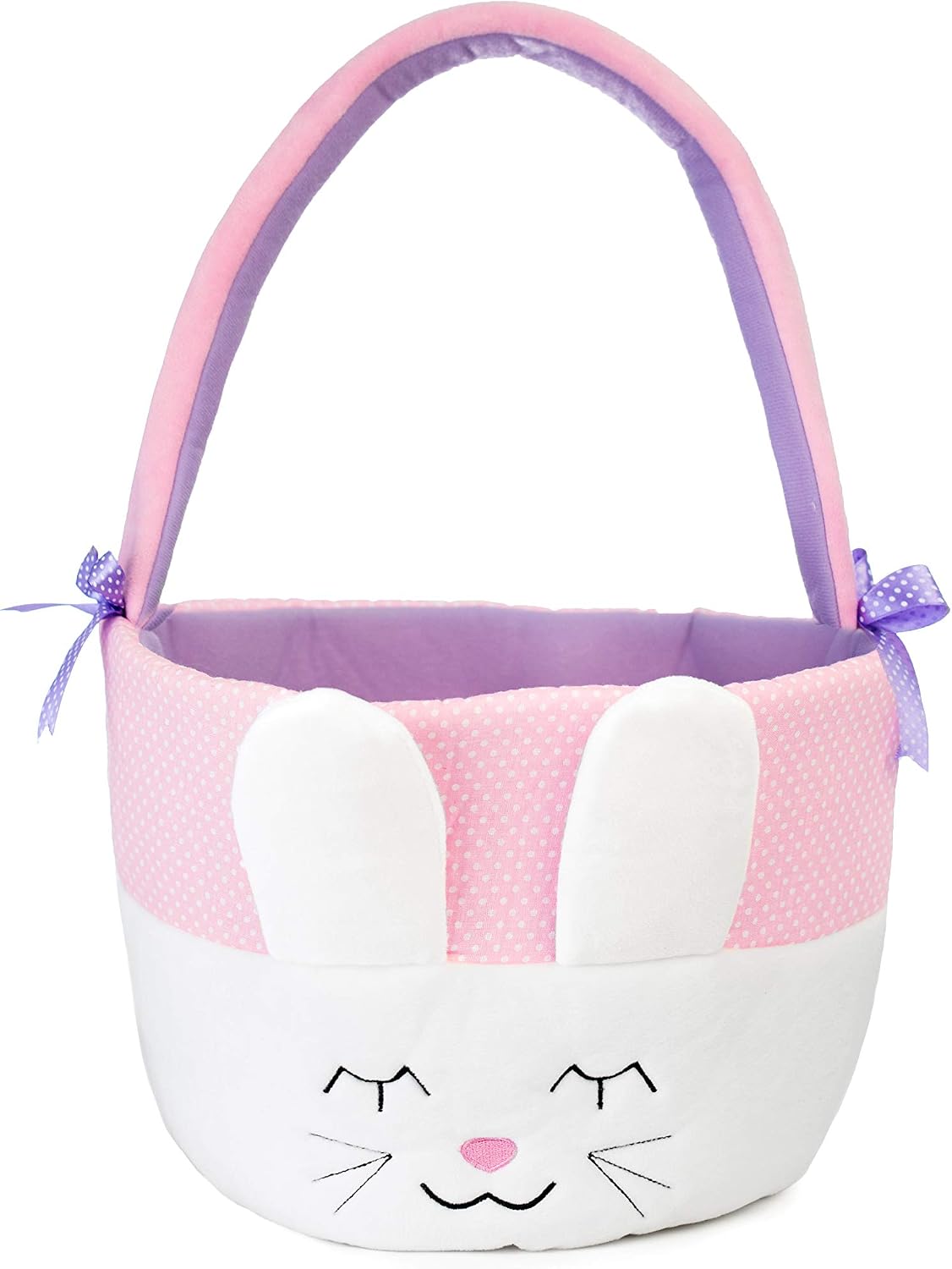 Plushible Easter Basket - Bunny Easter Baskets for Kids, Girls, Children, Baby, Newborn - White, Pink, Plush, Large, Reusable, Easter Basket with Handle - Baby's First Easter Basket Ideas