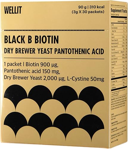 wellit Píldora de extracto de biotina B negra l biotina 900 mcg paquete de suplemento l vitaminas de biotina para el cabello piel y las uñas, l