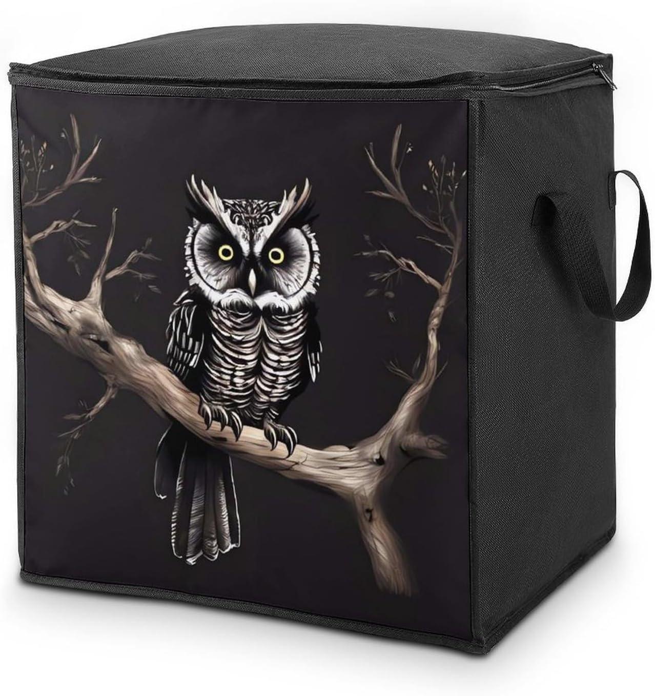 Late Night Owl Storage Bag with Zippers And Handle Extra Large Bedding Comforter Storage Bag Foldable Blanket Storage Bags Fabric Moving Bags for Closet Organizer (70L)