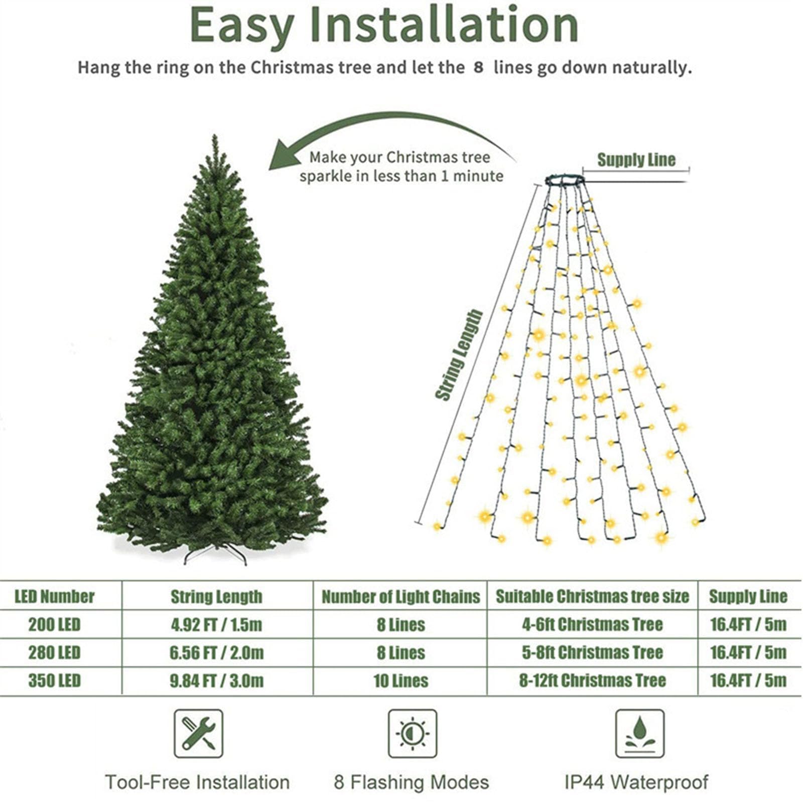 Luces parpadeantes en cascada para árbol de Navidad, 8 modos de luces blancas cálidas de alambre plateado, luces LED impermeables con control remoto y temporizador para vacaciones, fiestas (blanco