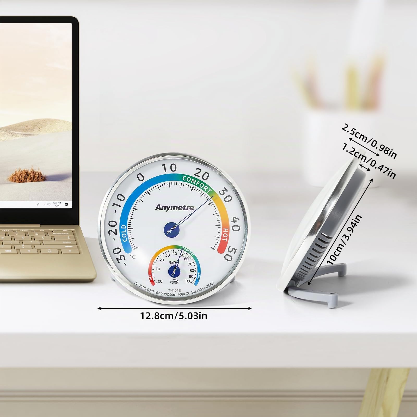 Termometro Igrometro analogico 2 in 1 interno esterno, senza batterie, con supporto, per casa e serra