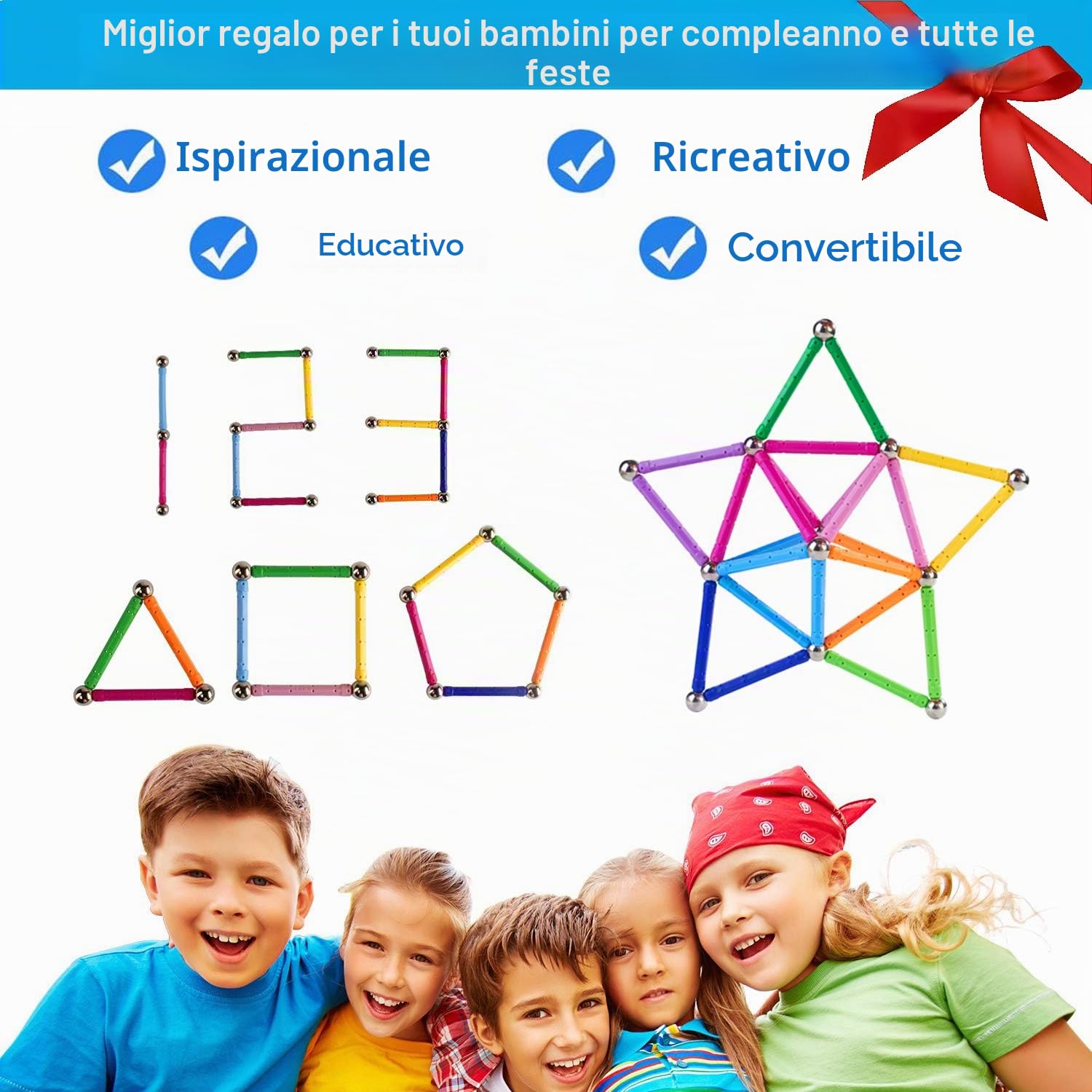 Beicarin 150 bastoncini magnetici da costruzione, per giocattoli educativi, magnetici, blocchetti magnetici, bastoncini, impilabili, per bambini e adulti