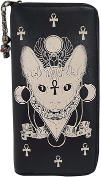 Gothic Bastet Zip Around Wallet Faux Leather Clutch Sphynx Cat Occult Goth